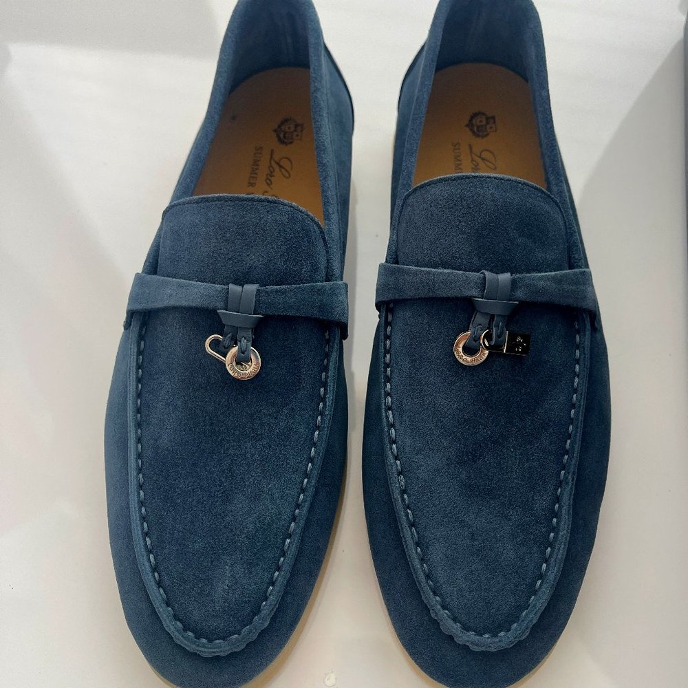 Blue LORO PIANA Summer Charms Walk Suede Loafers